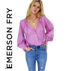 Emerson Fry India Collection Bardot Peasant Blouse In Pink Lurex Size Medium